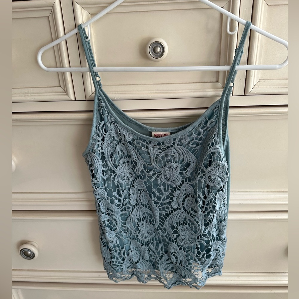 Blue Knit Lace Tank
